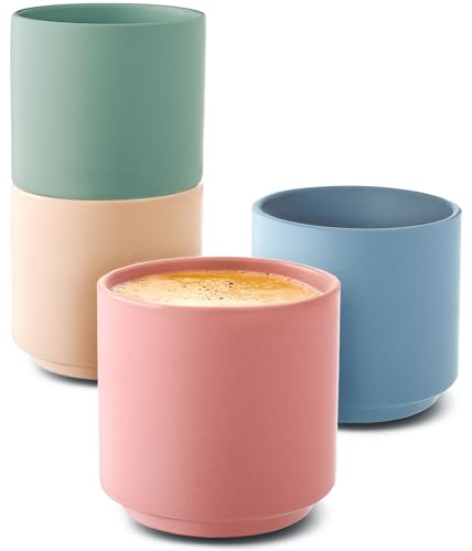 Tazas de Café Espresso - Juego de 4 Tazas de Cerámica Pastel - Diseño Minimalista & Apilable -...