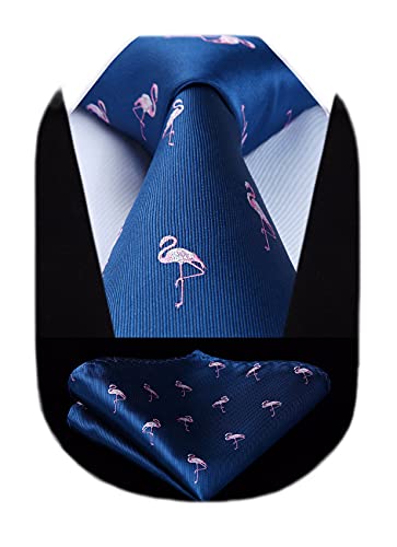 HISDERN Corbatas de Hombre azul marino con Motivo flamenco rosa Modernas Boda Corbata y Pañuelo...