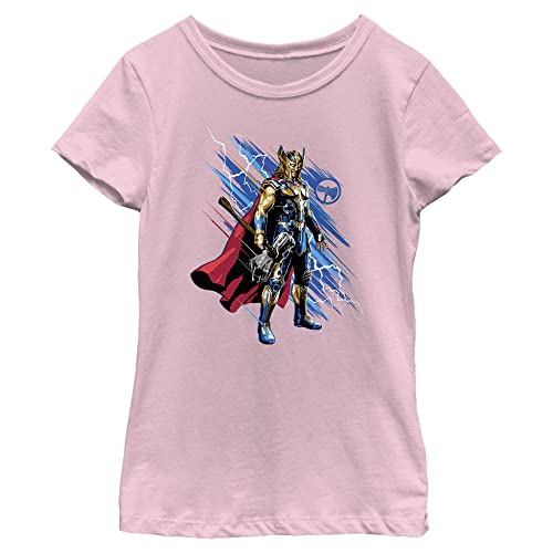 Marvel Love & Thunder Hero Thor - Camiseta de manga corta para niñas, Rosado claro, X-Large