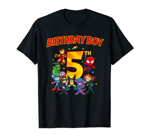Camiseta de 5º cumpleaños para niño Superhero Super Heroes Party Camiseta