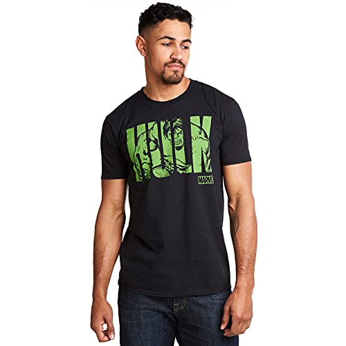 Marvel Hulk Text Camiseta, Negro (Black Blk), X-Large para Hombre