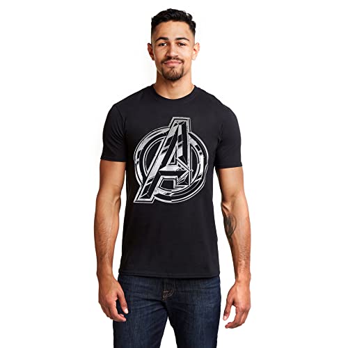 Marvel Logotipo de The Avengers Infinity Camiseta, Negro (Black Blk), L para Hombre