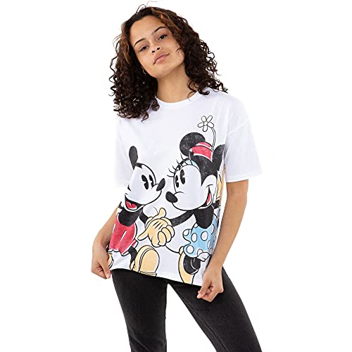 Disney Mickey and Minnie In Love Camiseta, Blanco, L para Mujer