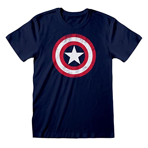 Marvel Avengers Assemble Capitán América Apenada Escudo Camiseta para Hombre Armada L