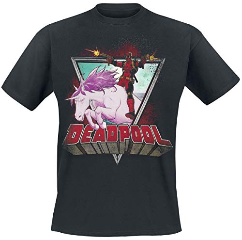 Deadpool Unicorn Hombre Camiseta Negro XL, 100% algodn, Regular