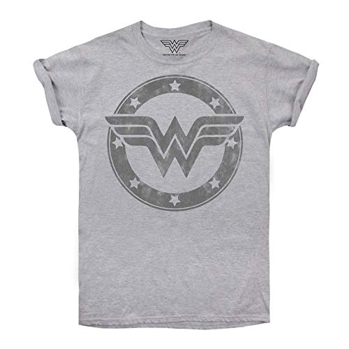DC Comics Wonder Woman Metallic Logo Camiseta, Gris (Sport Grey SPO), 38 (Talla del Fabricante:...