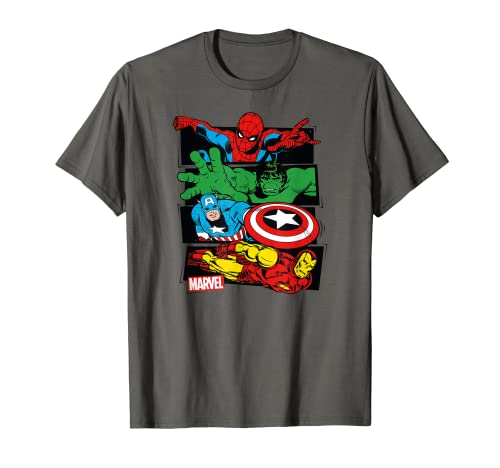 Marvel Spider-Man, Hulk, Captain America, Iron Man Panels Camiseta