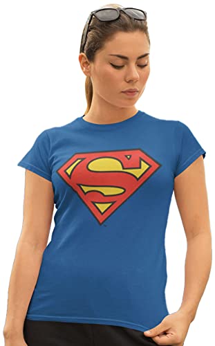 DC Comics Superman Logotipo clásico de Las Mujeres Camiseta Cabida Azul Real XL | S-XXL, señoras...