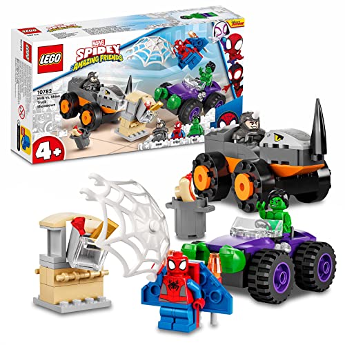 LEGO 10782 Marvel Spidey y Su Superequipo Camiones de Combate de Hulk y Rino, Juguete para Niños y...