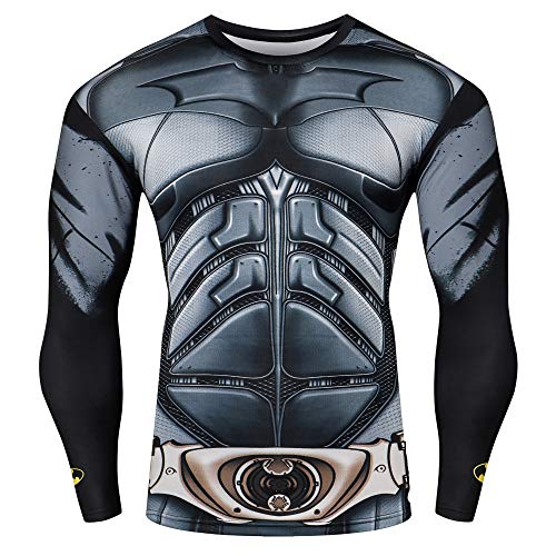 Nessfit Superhero - Camiseta de compresión para hombre, manga larga, capa base de gimnasio,...