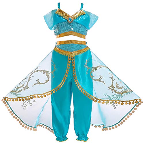 JK Disfraz de Princesa Jasmine con Lentejuelas para nias, Vestido de Princesa Aladdin Jasmine para...