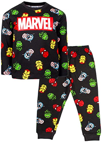 Marvel - Pijama infantil - Pijama negro de manga larga con superhéroes de Marvel - Ropa de dormir...
