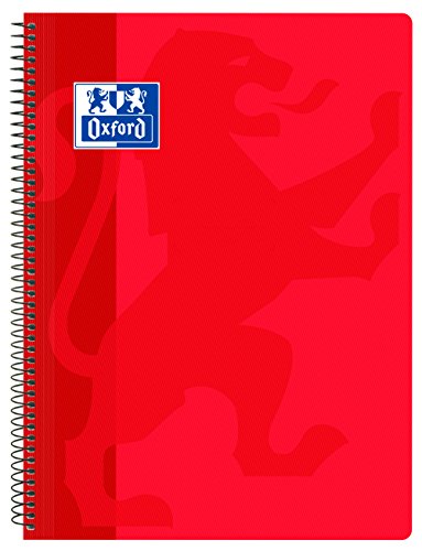 Oxford, Cuaderno A4 (Folio) Cuadrícula 4x4. Tapa Plástico, 80 Hojas. Color Rojo