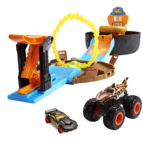 Hot Wheels Monster Trucks Rueda de acrobacias Pista de coches de juguete incluye 2 vehculos (Mattel...