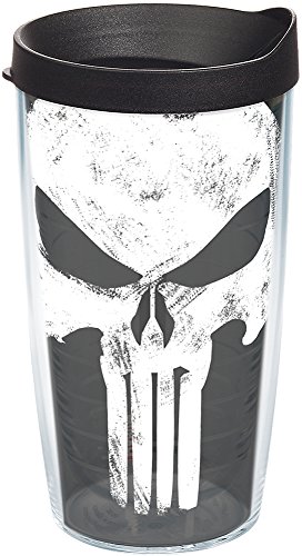 Tervis 1244035 Marvel-Punisher Insulated Tumbler with Wrap and Black Lid, 16oz, Clear