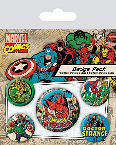 Marvel Retro - Badge Pack Spider-Man, 4 x 25 mm & 1 x 38 mm