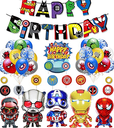 Decoracion Cumpleaños Superheroes Globos de Superhéroe Feliz Cumpleaños del Pancarta Superheroes...