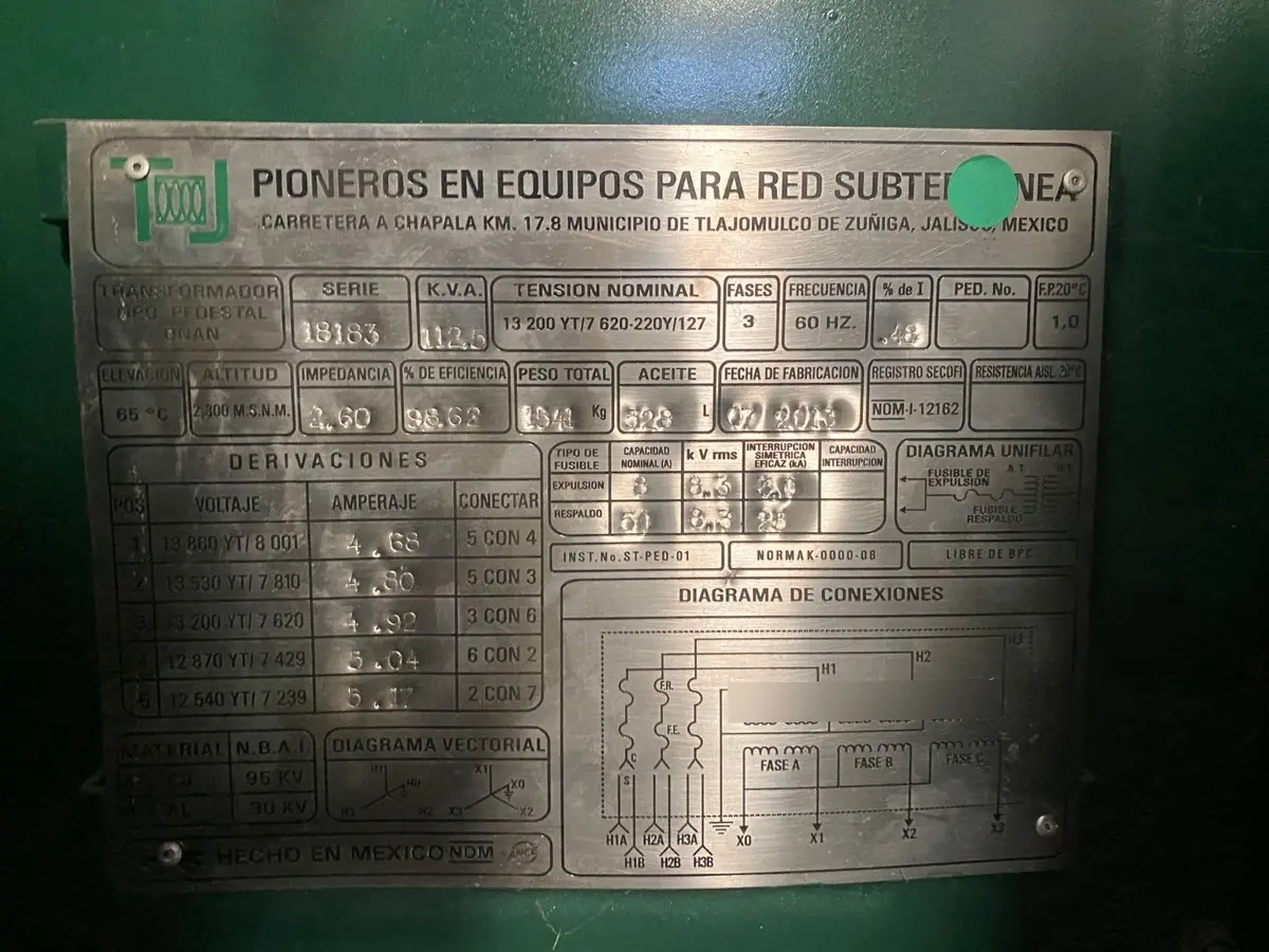 Transformador Tipo Pedestal Trifásico Anillo 112.5 kVA (13.2 kV a 220/127 V) – Marca TJ - Imagen 2