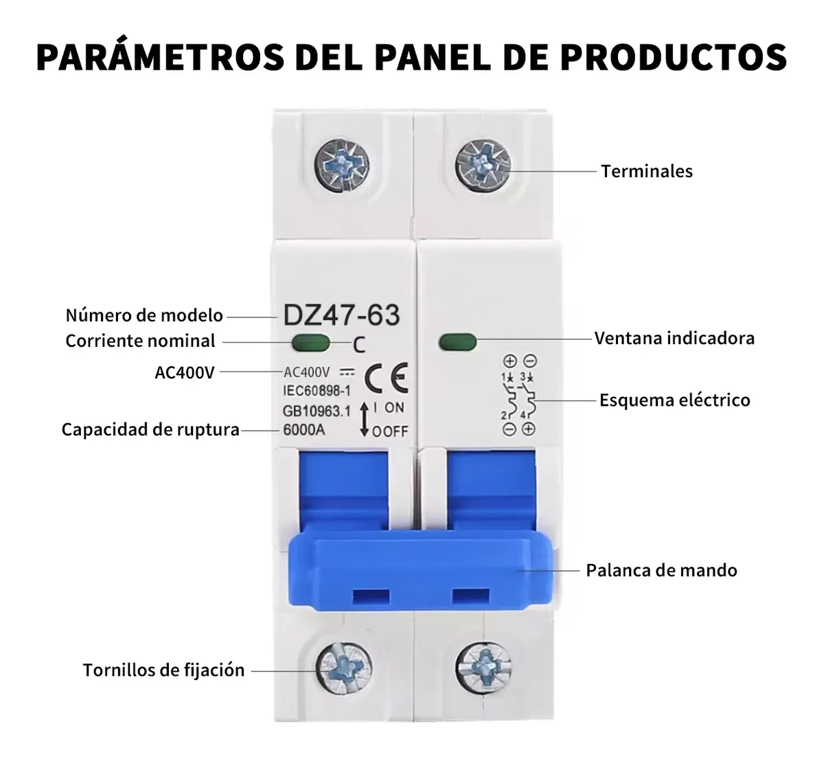 Interruptor Termomagnético JARNOTIX Riel DIN 2 Polos AC (DZ47-63 C10) - Imagen 2